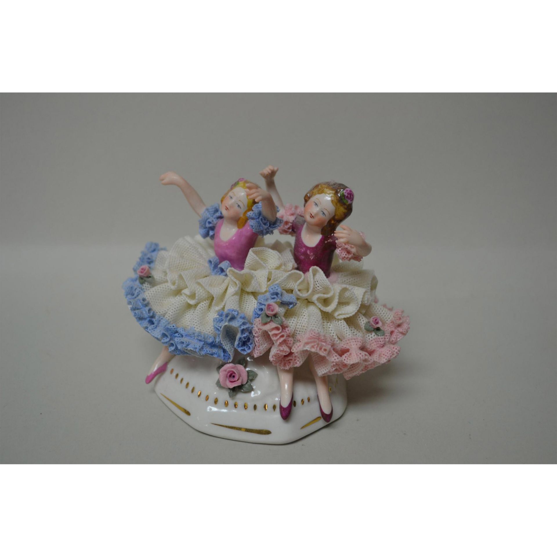 Dresden Porcelain Doll Lace Figurine, The Twins, Early 1900'S