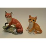 Boehm Porcelain Red Fox And Kitten , 2 Pcs