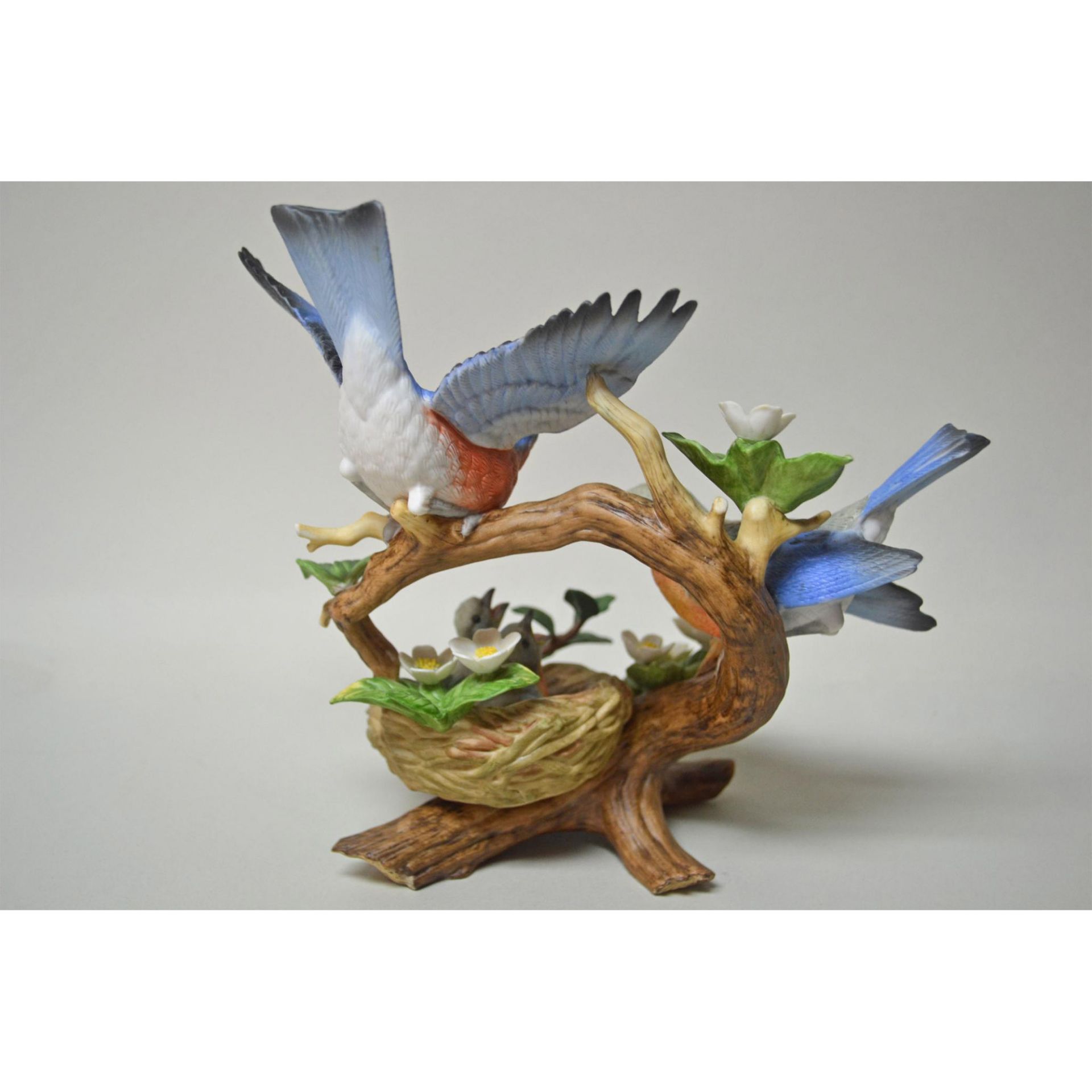 Maruri Bluebird Family With Apple Blossoms Bird Figurine - Image 2 of 4