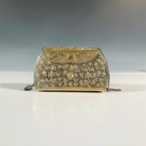 Vintage Hard Chased Brass Purse with Floral Design