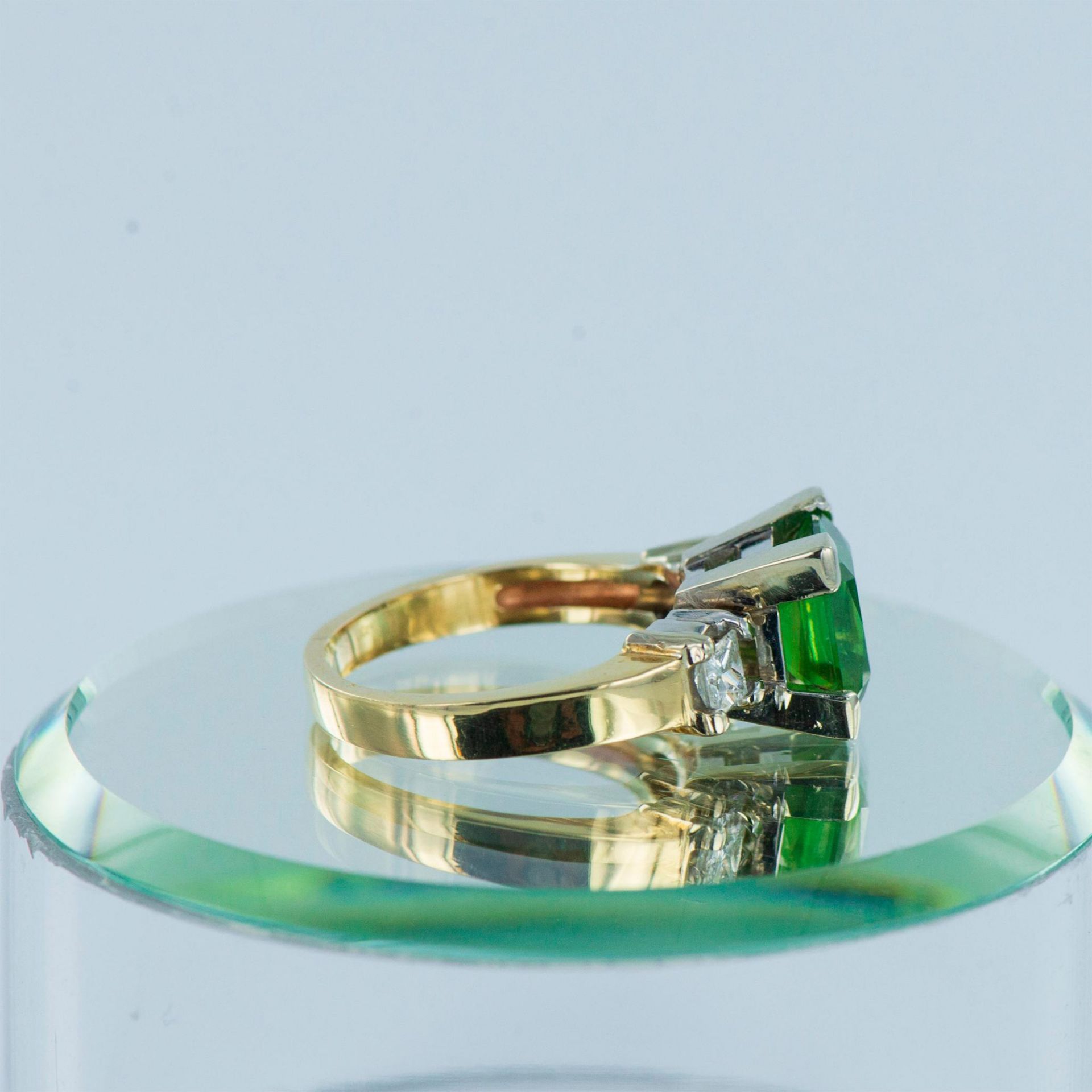 Pretty Two Tone 14K Gold, Emerald and Diamond Ring - Image 6 of 12