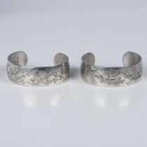 2pc Vintage Kirk Pewter Floral Cuff Bracelets