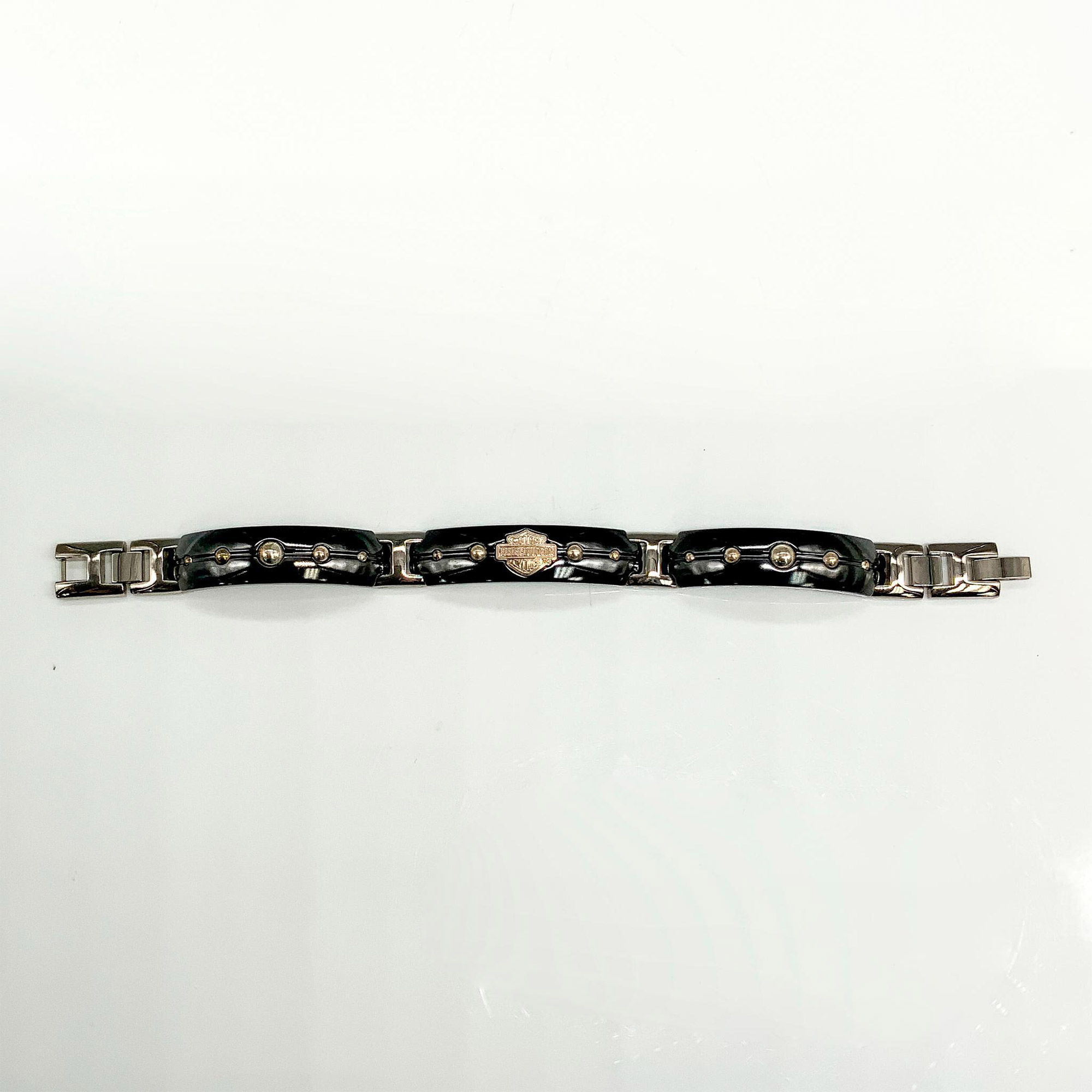Harley Davidson Black and Silver Titanium Link Bracelet - Image 2 of 3