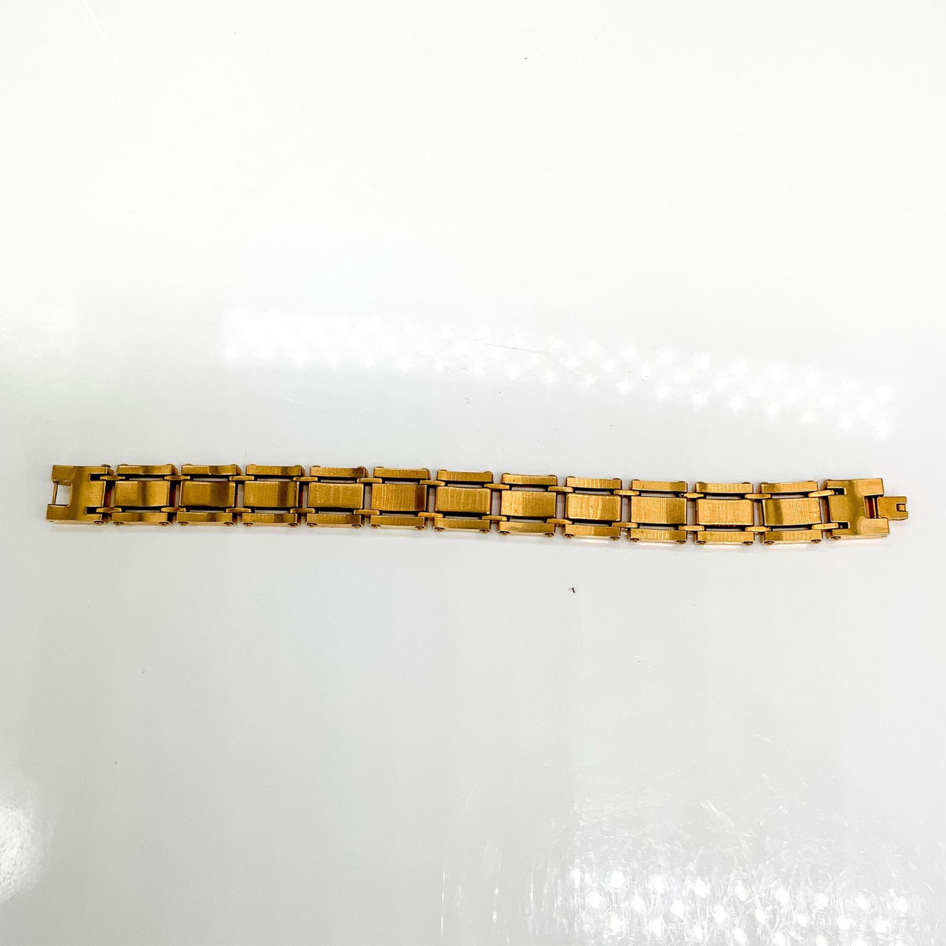 Gold Tone Stainless Steel and Rhinestone Link Bracelet - Bild 4 aus 4