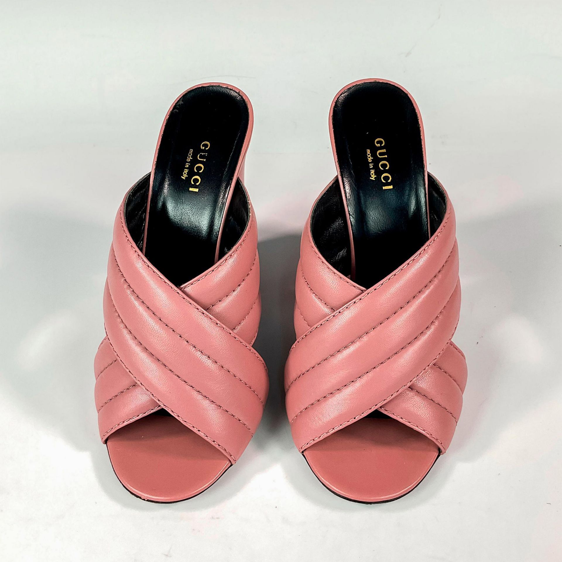 Gucci Pink Quilted Leather Mules - Image 3 of 4