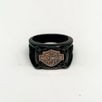 Harley Davidson Scaly Black Titanium & Sterling Biker Ring