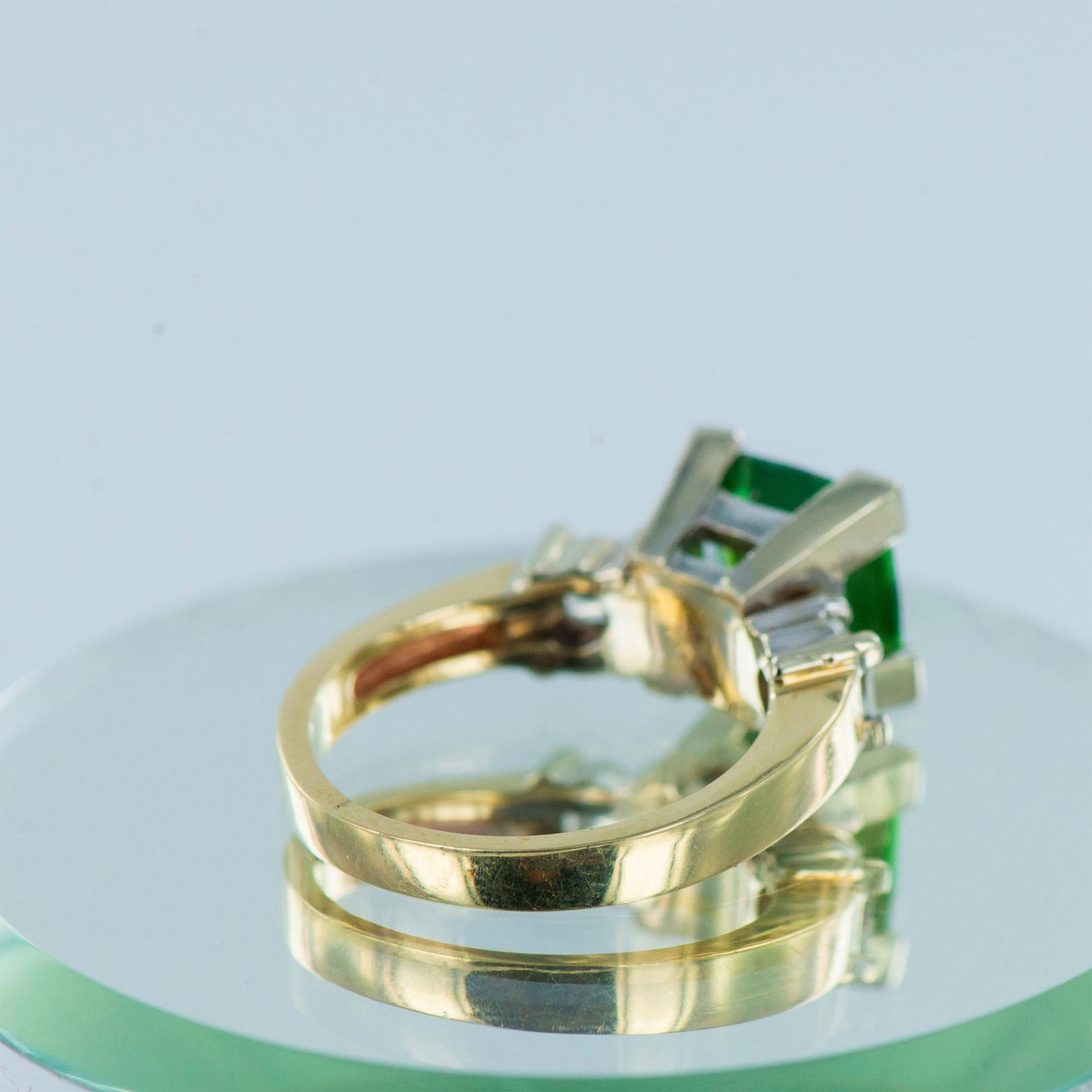 Pretty Two Tone 14K Gold, Emerald and Diamond Ring - Image 4 of 12