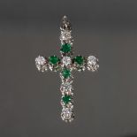 Beautiful 14K White Gold, Emerald, & Diamond Cross Pendant