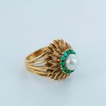 Kimberly 10K Gold, Pearl, and Turquoise Sunflower Ring