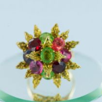 Radiant 18K Gold, Natural Emerald, Amethyst, Citrine, Garnet and Ruby Ring