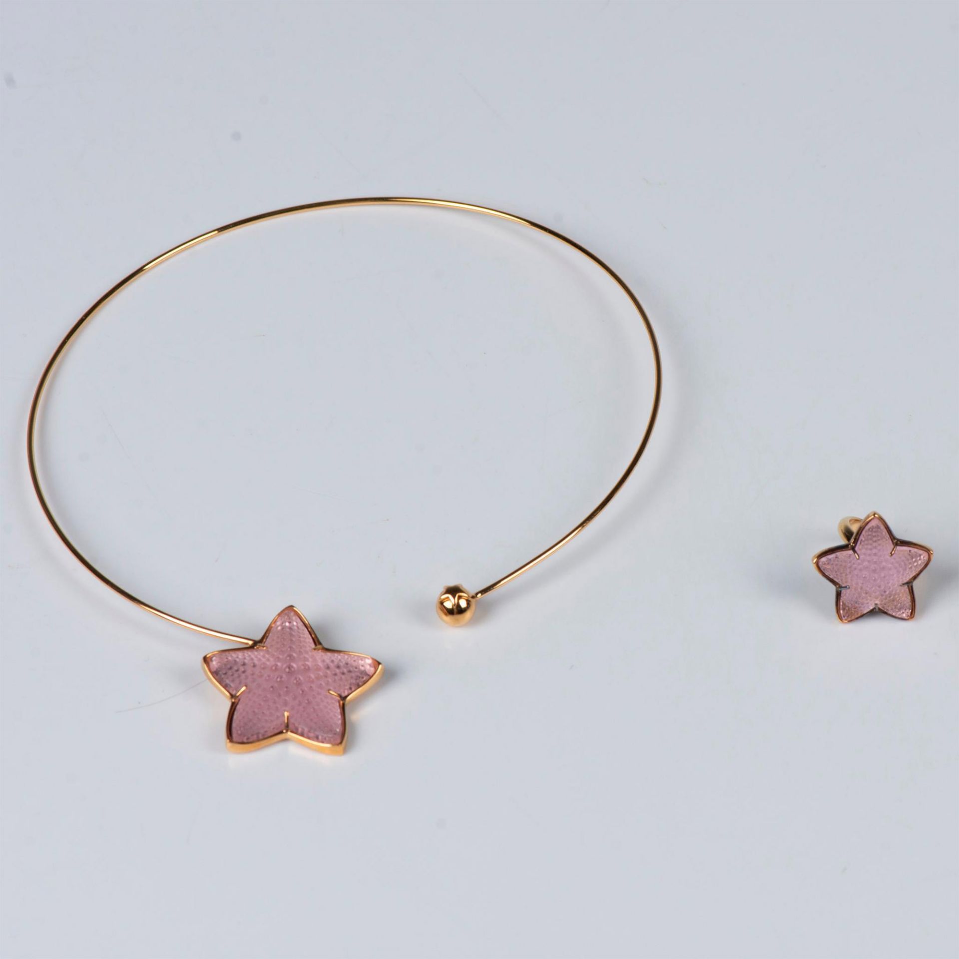 2pc Lalique Paris Pink Oceania Starfish Necklace & Ring - Bild 5 aus 14
