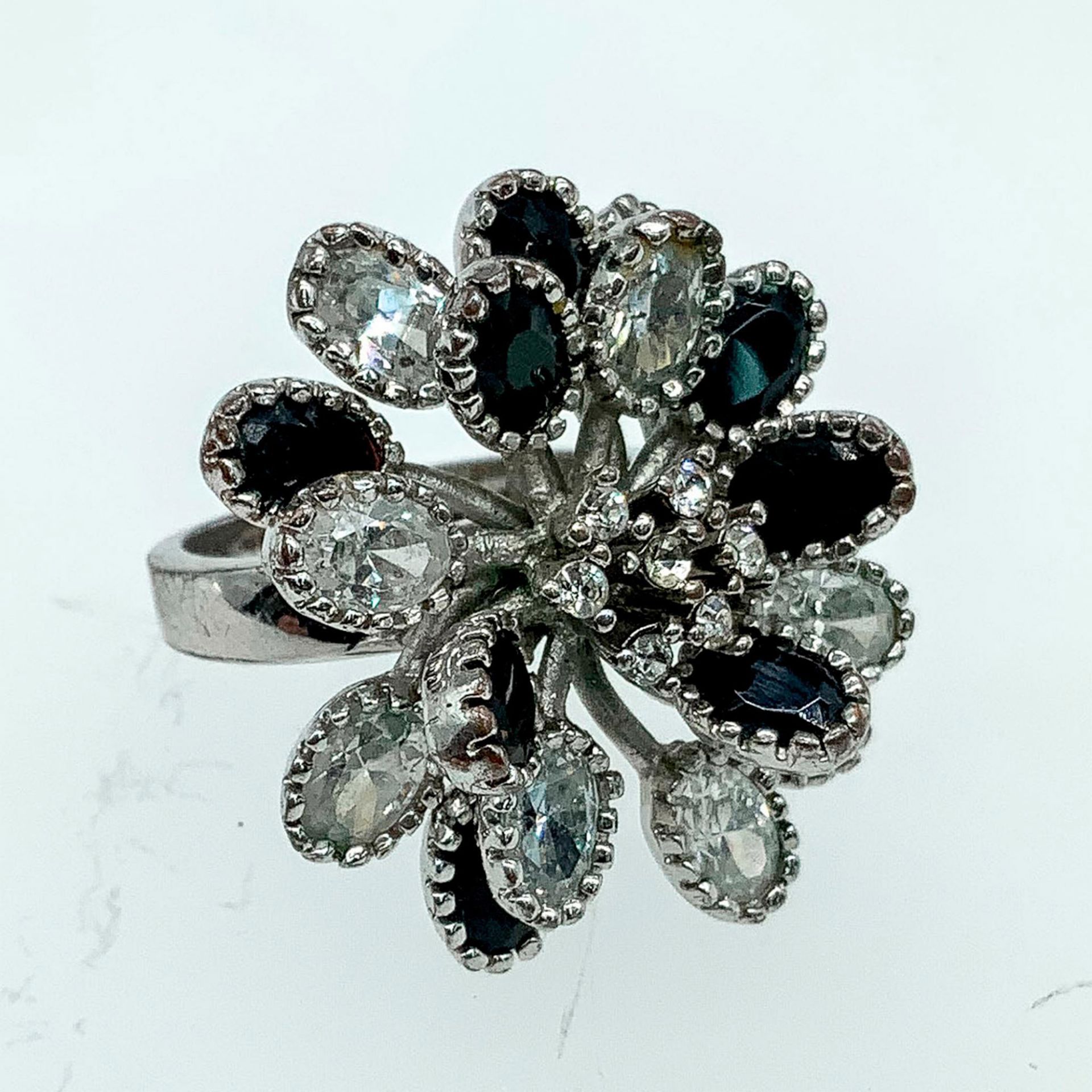 Sparkling Black and Clear Rhinestone Cluster Ring