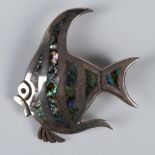 Vintage Maricela Mexican Sterling Silver & Abalone Fish Pin