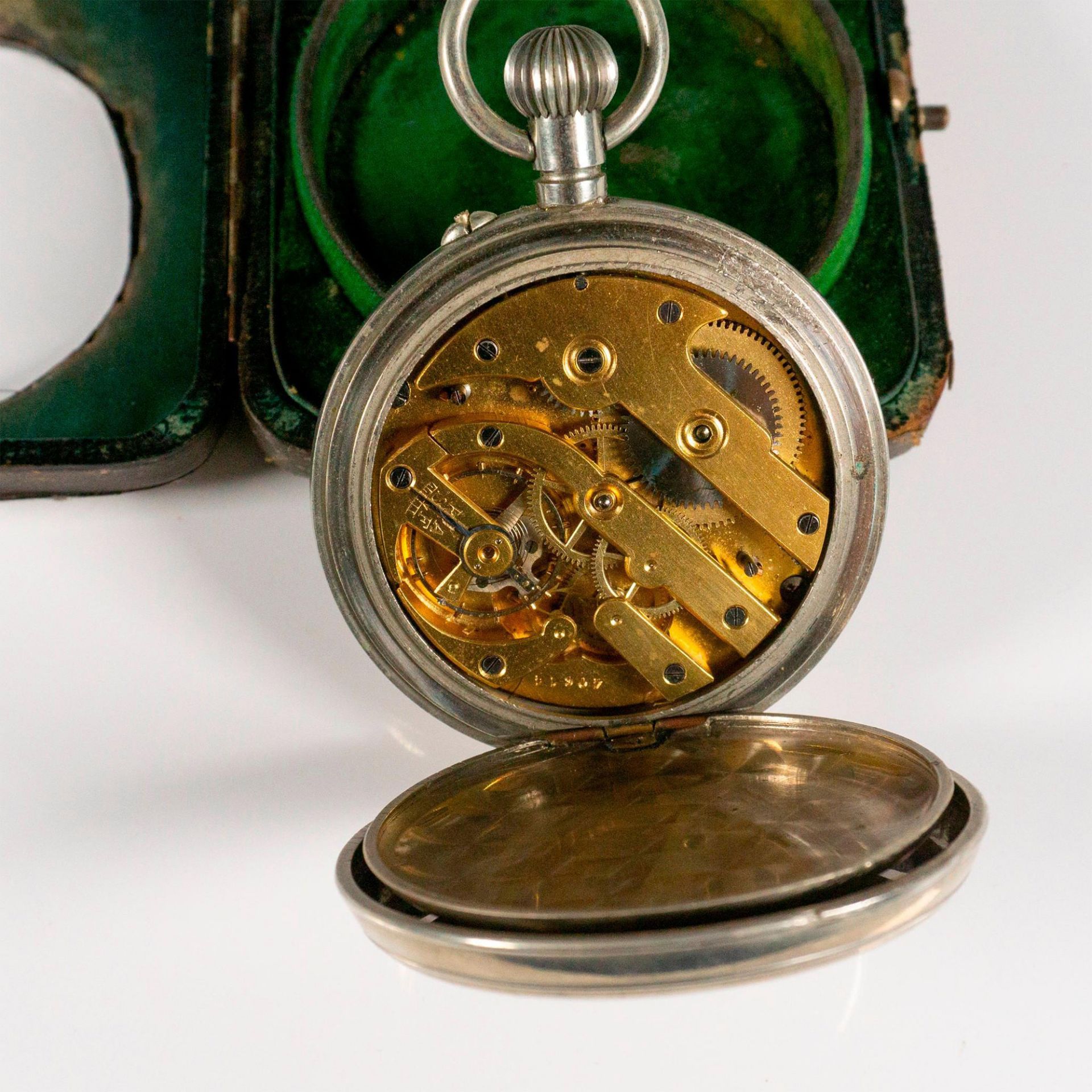 Vintage Goliath Travel Pocket Watch in Gorham Sterling Silver Leather Case - Bild 7 aus 7