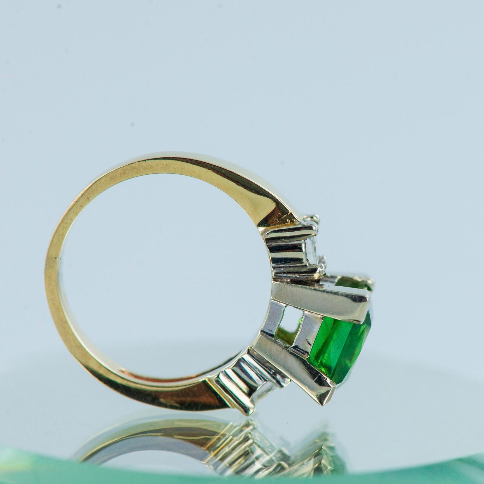 Pretty Two Tone 14K Gold, Emerald and Diamond Ring - Image 10 of 12