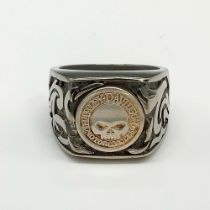 Harley Davidson Titanium & Sterling Silver Skull Biker Ring