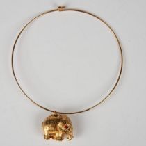 Vintage Max Factor Gold Elephant Perfume Compact Necklace