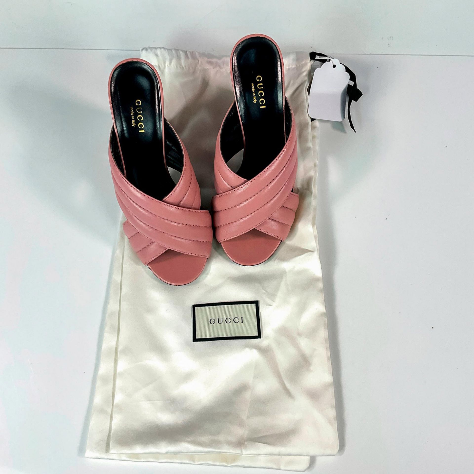 Gucci Pink Quilted Leather Mules - Image 2 of 4