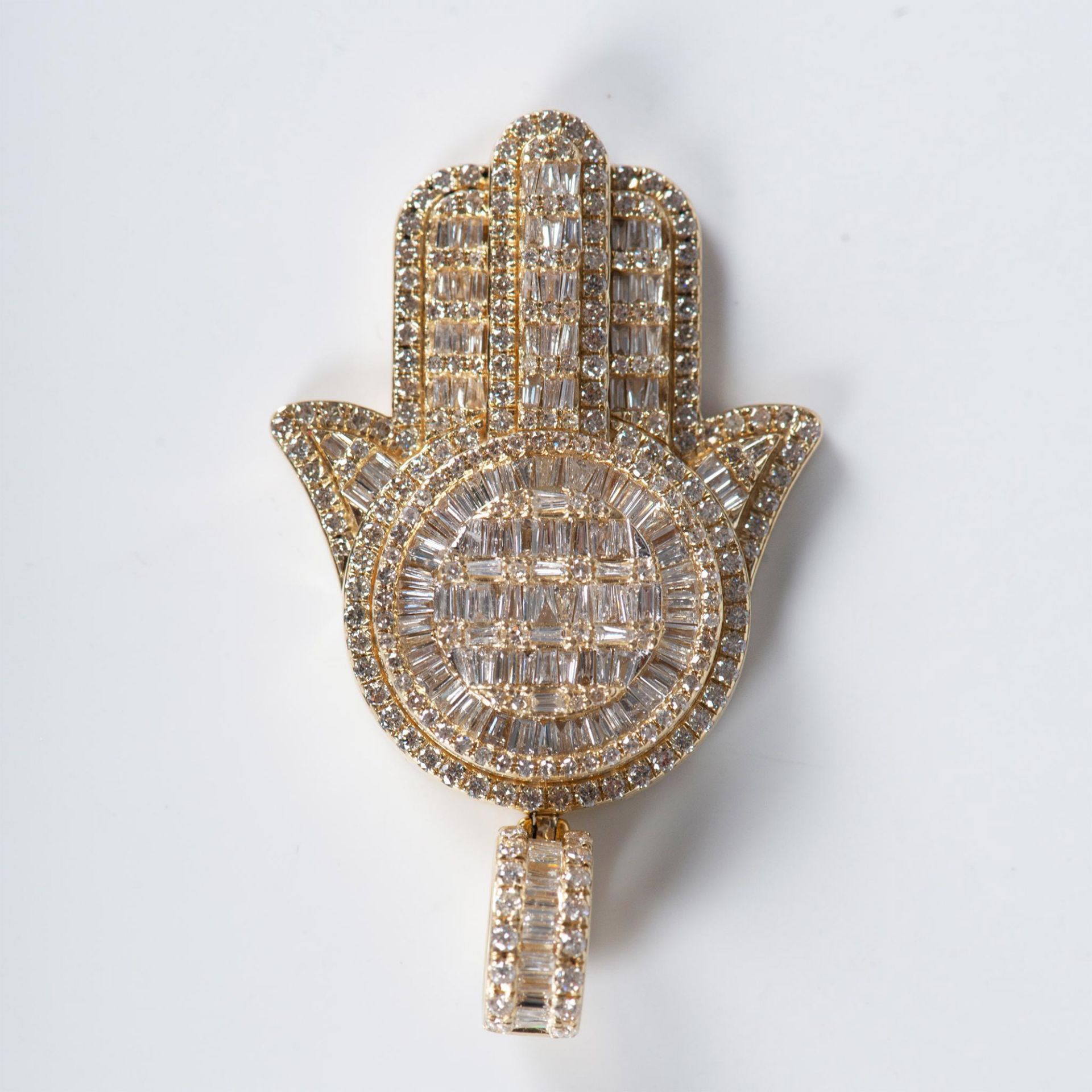 Exquisite 14K Yellow Gold & Diamond Hamsa Hand Pendant - Image 4 of 11