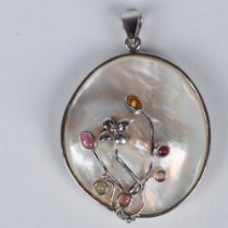 Gorgeous Mother of Pearl and Sterling Silver Floral Pendant