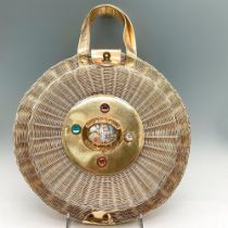 Unique Vintage Golden Woven Round Jewel Cameo Handbag