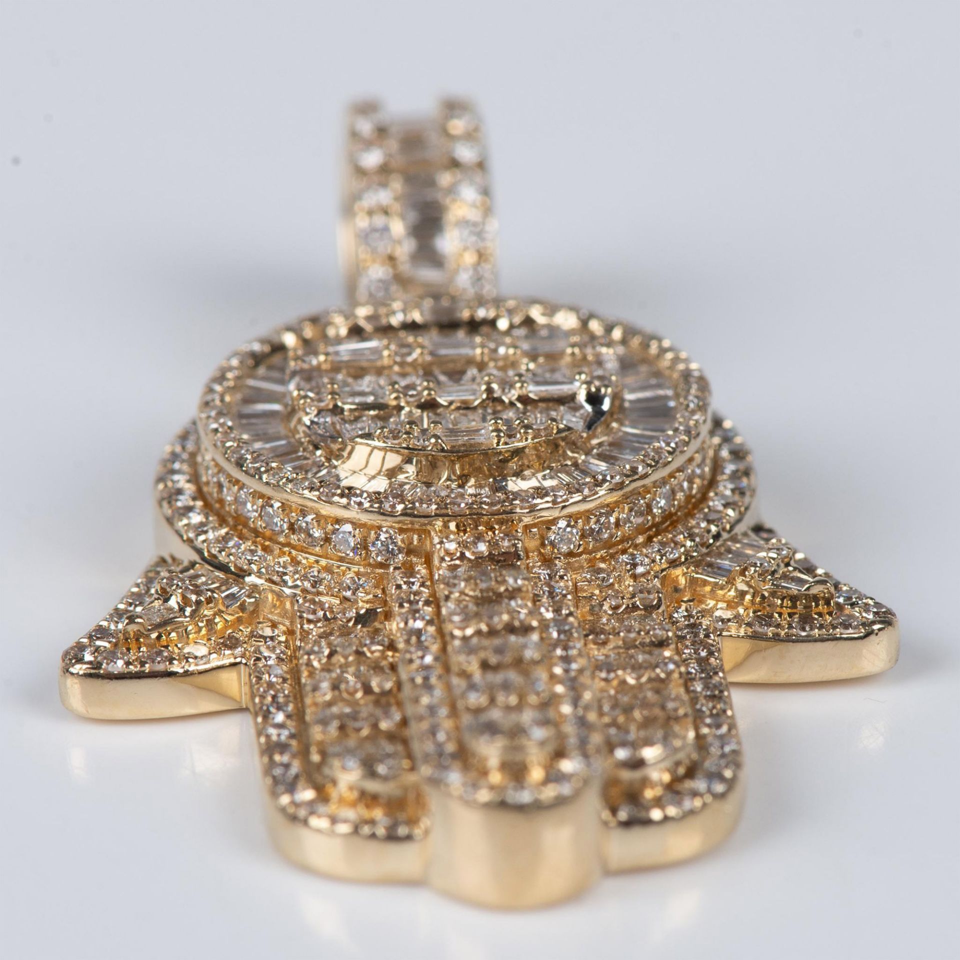 Exquisite 14K Yellow Gold & Diamond Hamsa Hand Pendant - Image 6 of 11