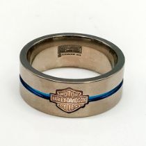 Harley Davidson Blue Stripe Titanium & Sterling Silver Ring