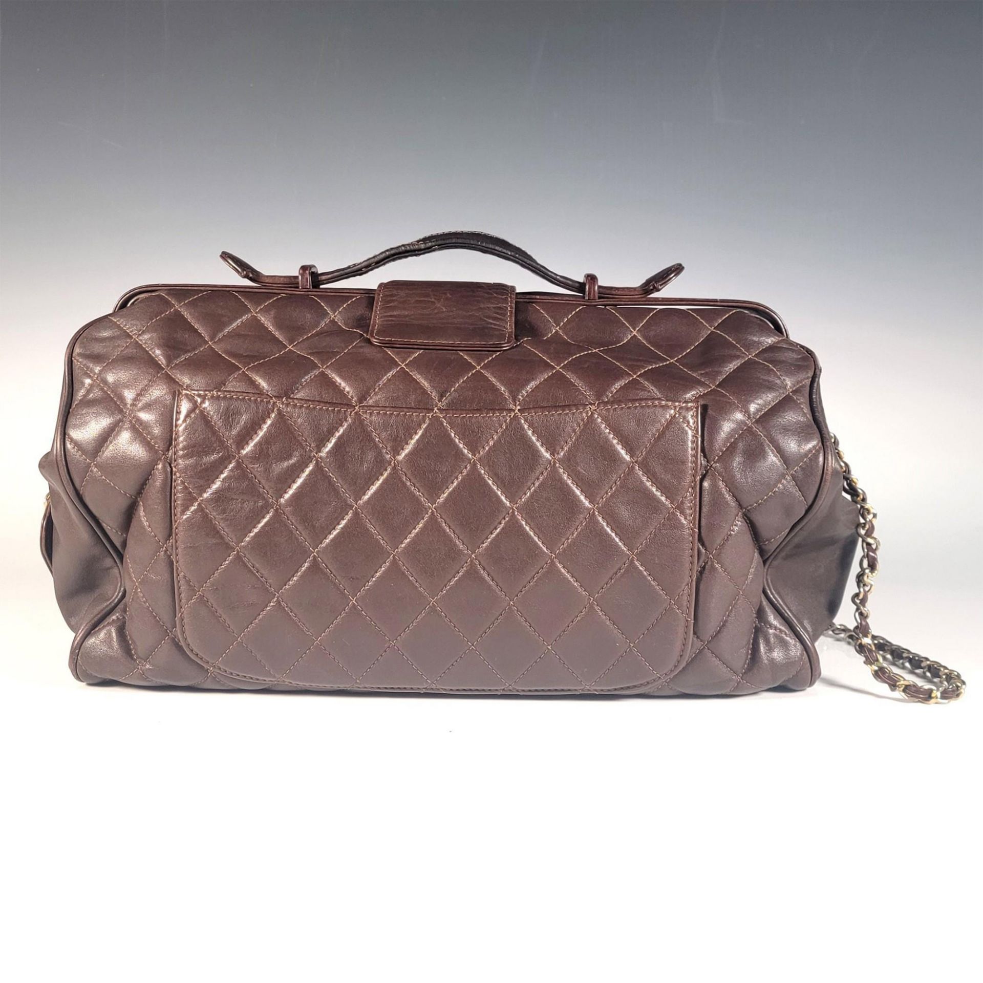 Authentic Chanel Brown Quilted Leather Large Doctor Bag - Image 2 of 4
