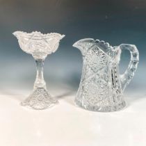 2pc American Brilliant Glass Pitcher and Pedestal Candy Dish