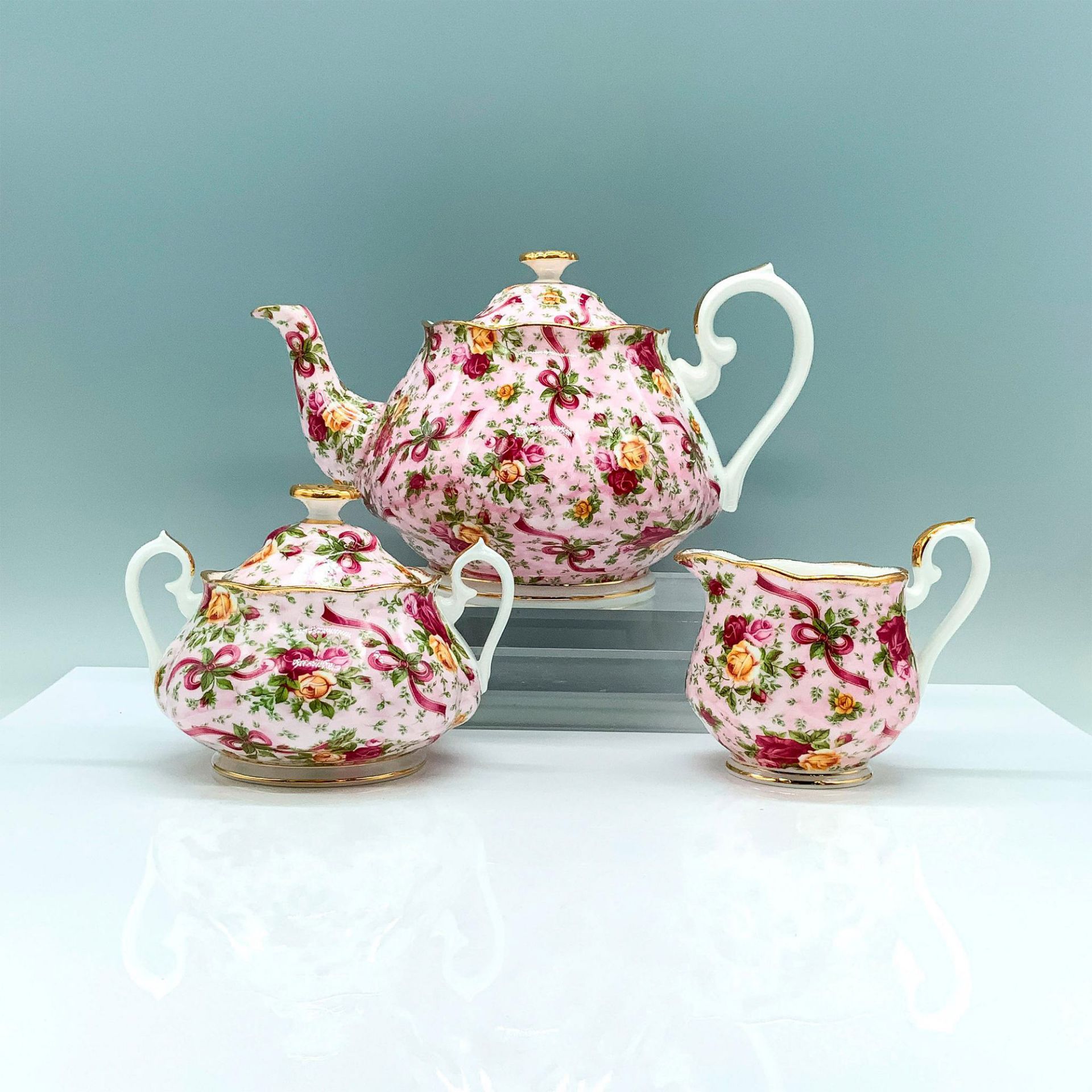 3pc Royal Albert Tea Set, Pink Chintz