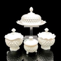 4pc Vintage Fenton Hobnail Milk Glass Tableware