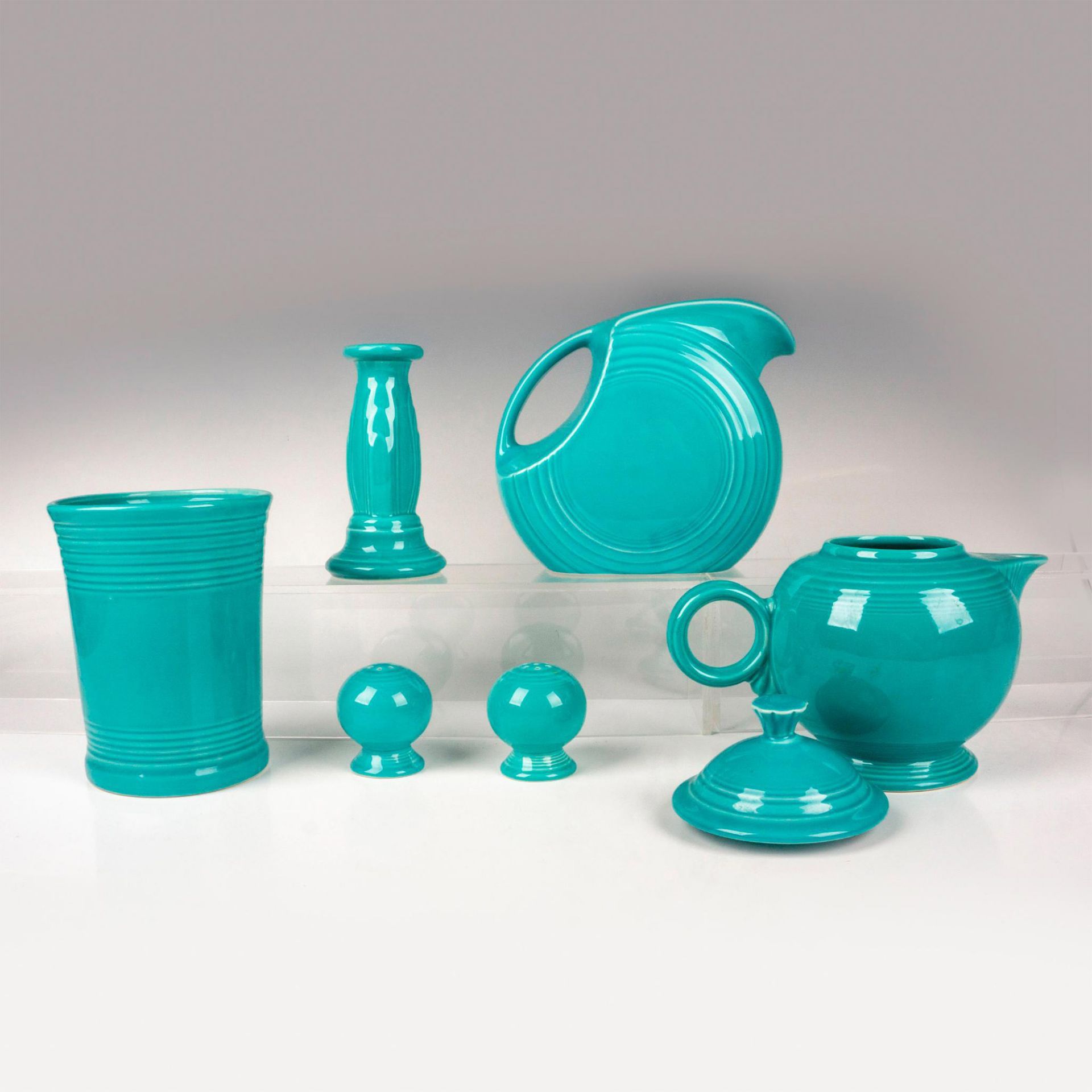 6pc Fiesta Table Ware Pottery Grouping, Turquoise-Colored - Bild 2 aus 3