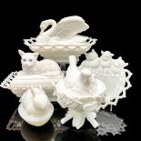 5pc Westmoreland Milk Glass Covered Dishes + Plate