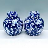 2pc Blue Cherry Blossom Japanese Porcelain Ginger Jars