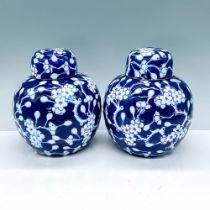 2pc Blue Cherry Blossom Japanese Porcelain Ginger Jars