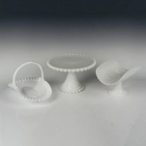 3pc Vintage Milk Glass Hobnail and Diamond Pattern Grouping