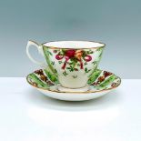 Royal Albert Teacup and Saucer, Green Damask