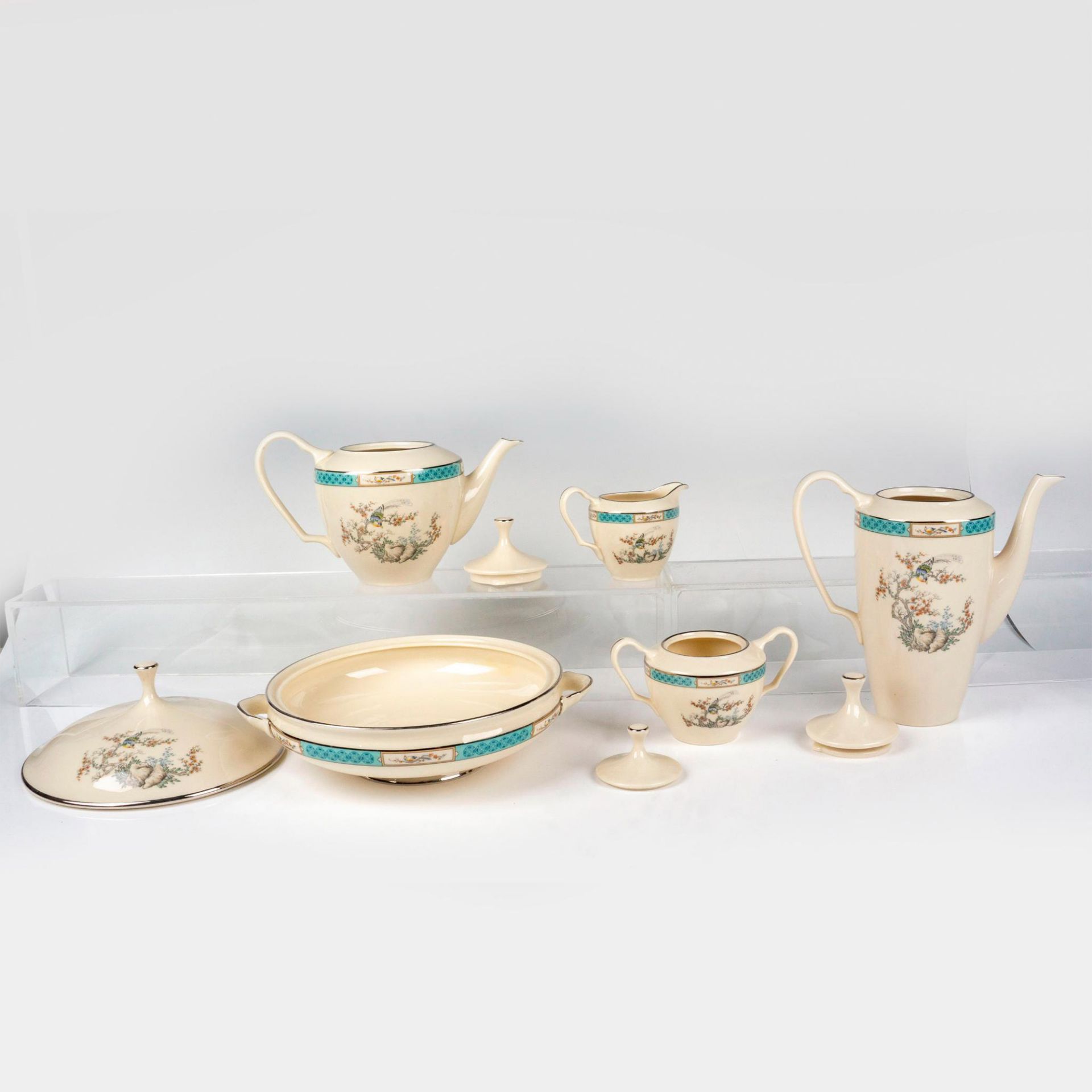 5pc Lenox Teapot, Coffee Pot, Serveware, Plum Blossoms - Bild 2 aus 3