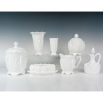 7pc Fenton Milk Glass Cactus Kitchenware + Vases