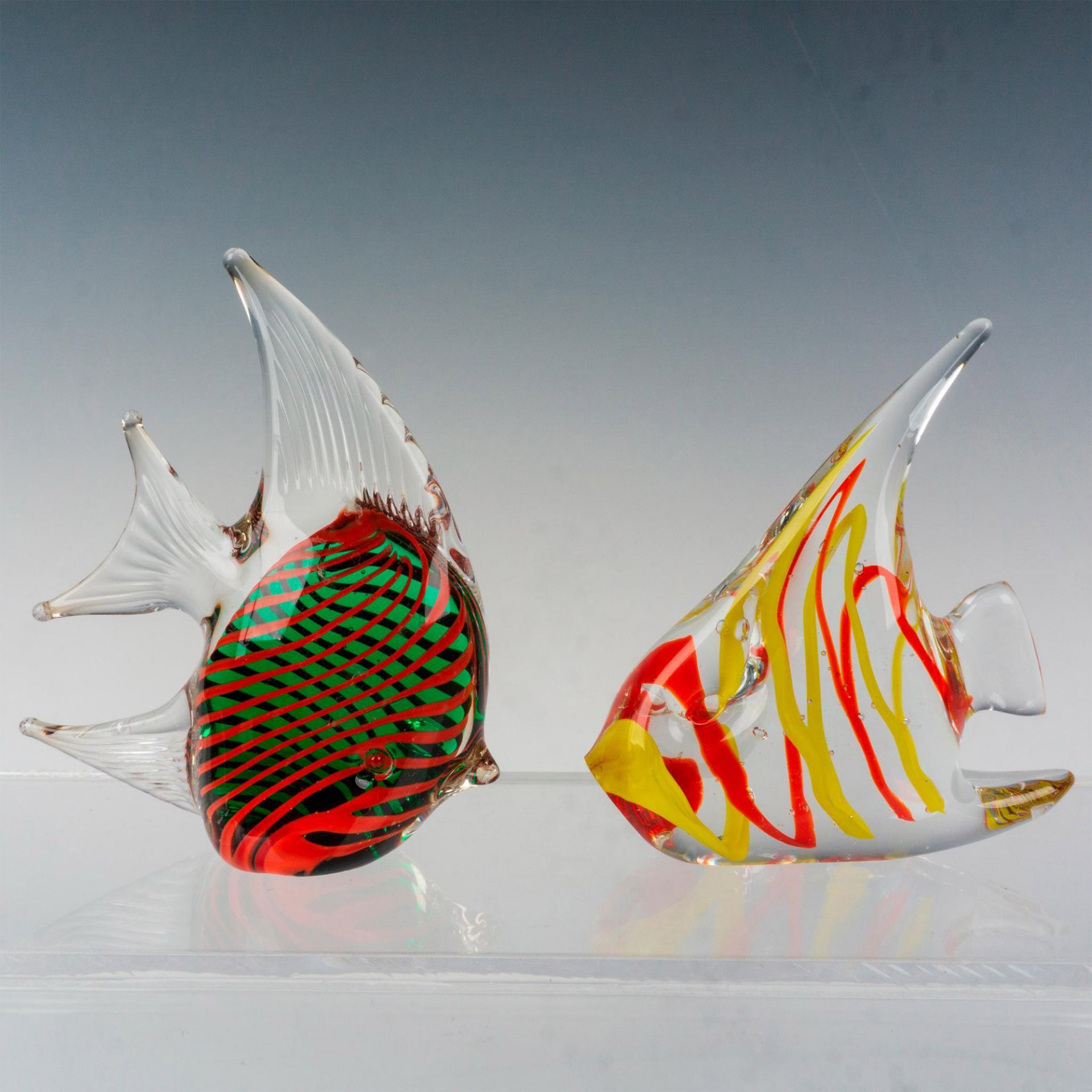 2pc Vintage Murano Art Glass Tropical Fish Paperweight