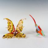 2pc Handblown Art Glass Figurines, Butterfly + Hummingbird