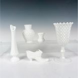 5pc Vintage Milk Glass Hobnail Grouping