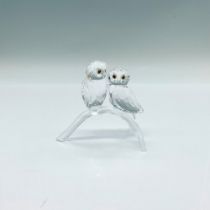 Swarovski Crystal Figurine, Pair of Owls on Branch Signed