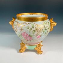 2pc D & C Limoges Jardiniere and Stand, Pink and Gold