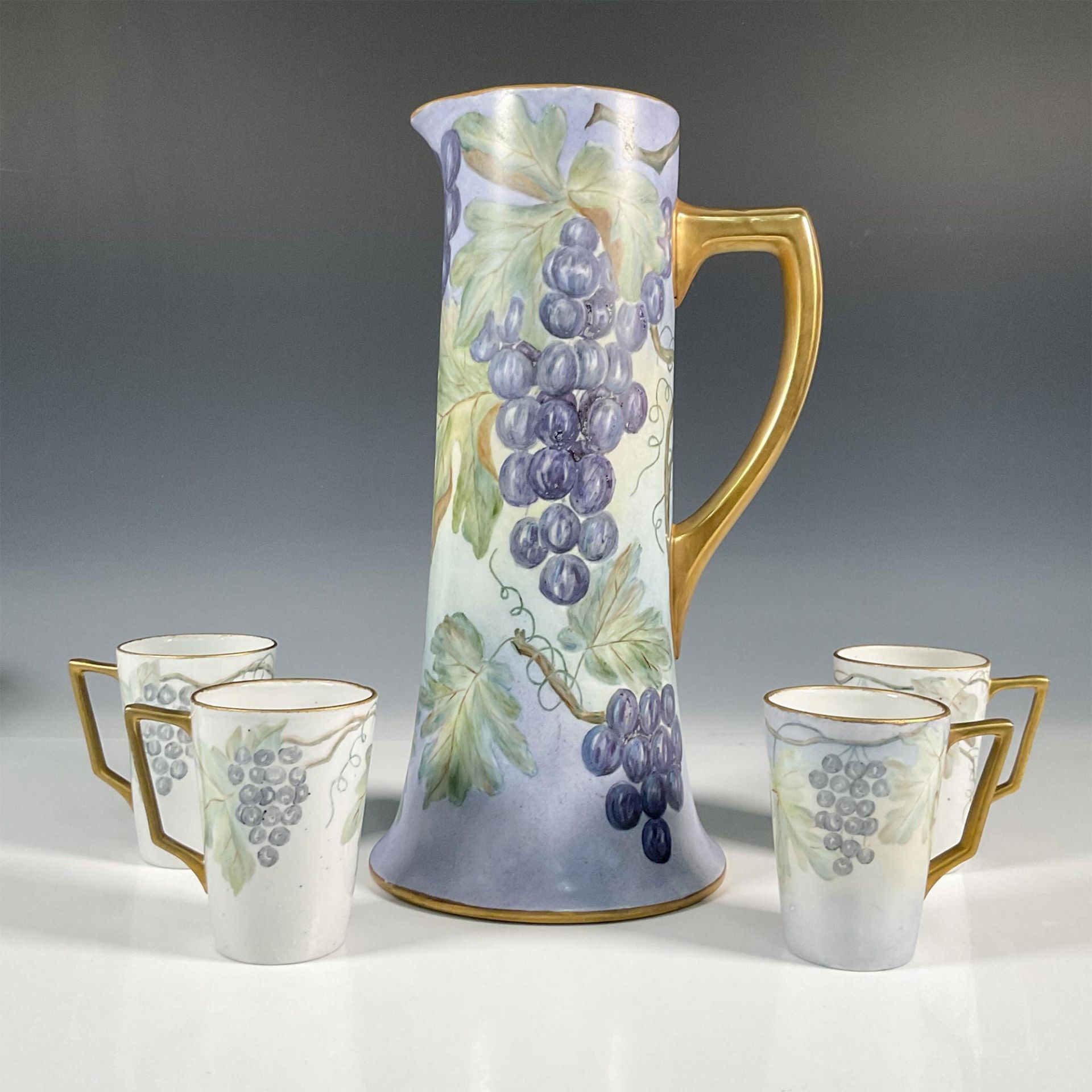 5pc WG & Co. Limoges Porcelain 14" Pitcher + Cups - Image 2 of 2