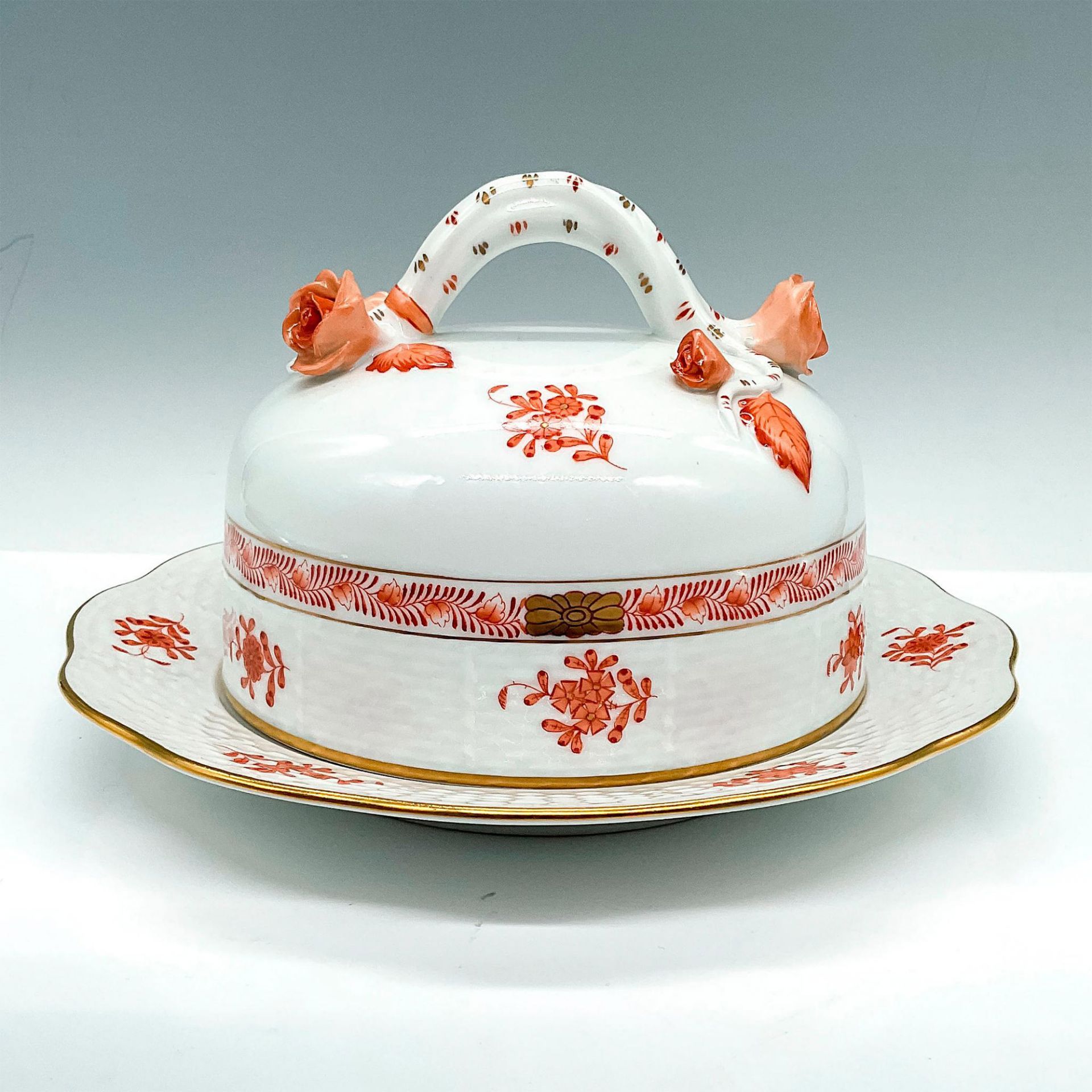 Herend Porcelain Butter Dish, Rust Chinese Bouquet - Image 2 of 4