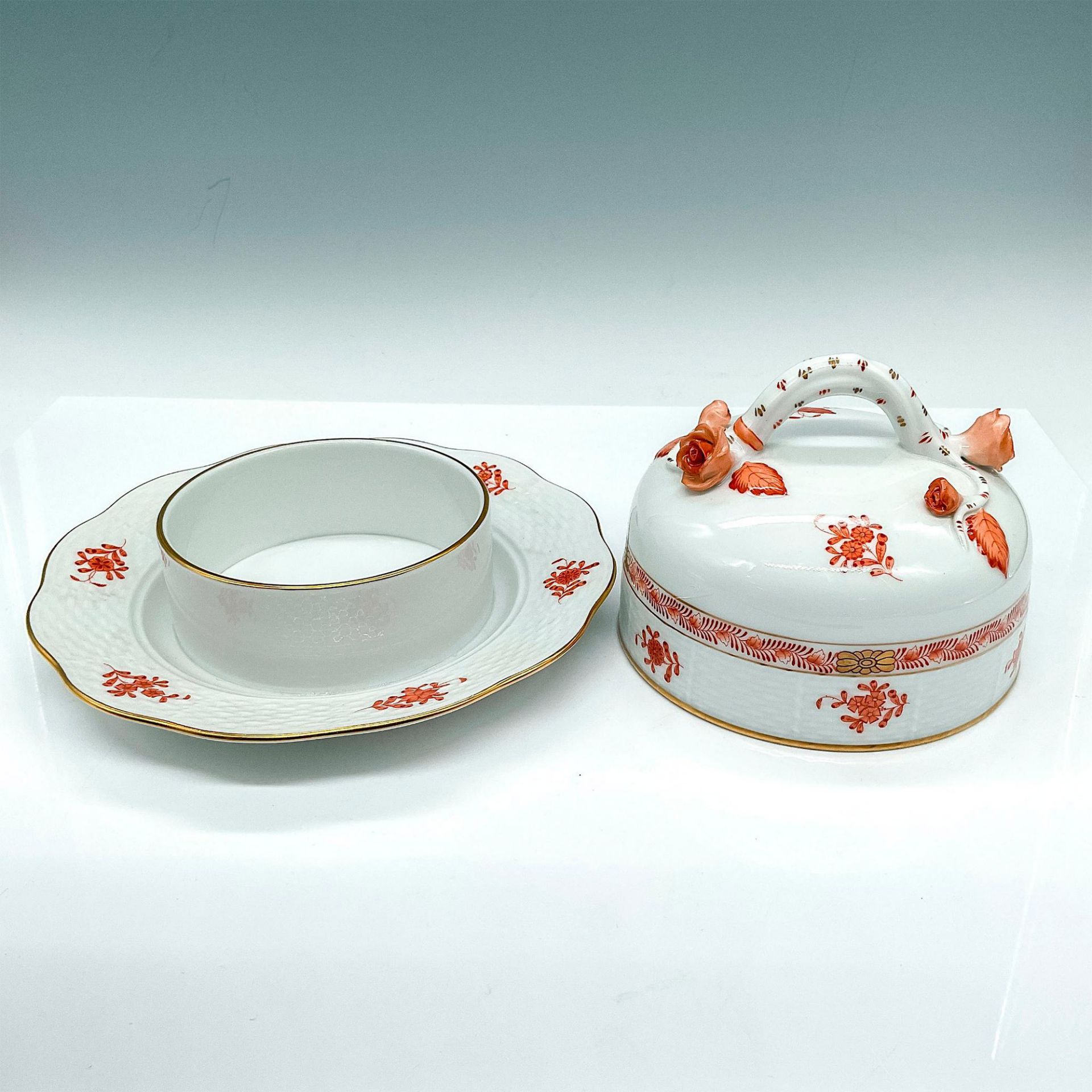 Herend Porcelain Butter Dish, Rust Chinese Bouquet - Image 3 of 4