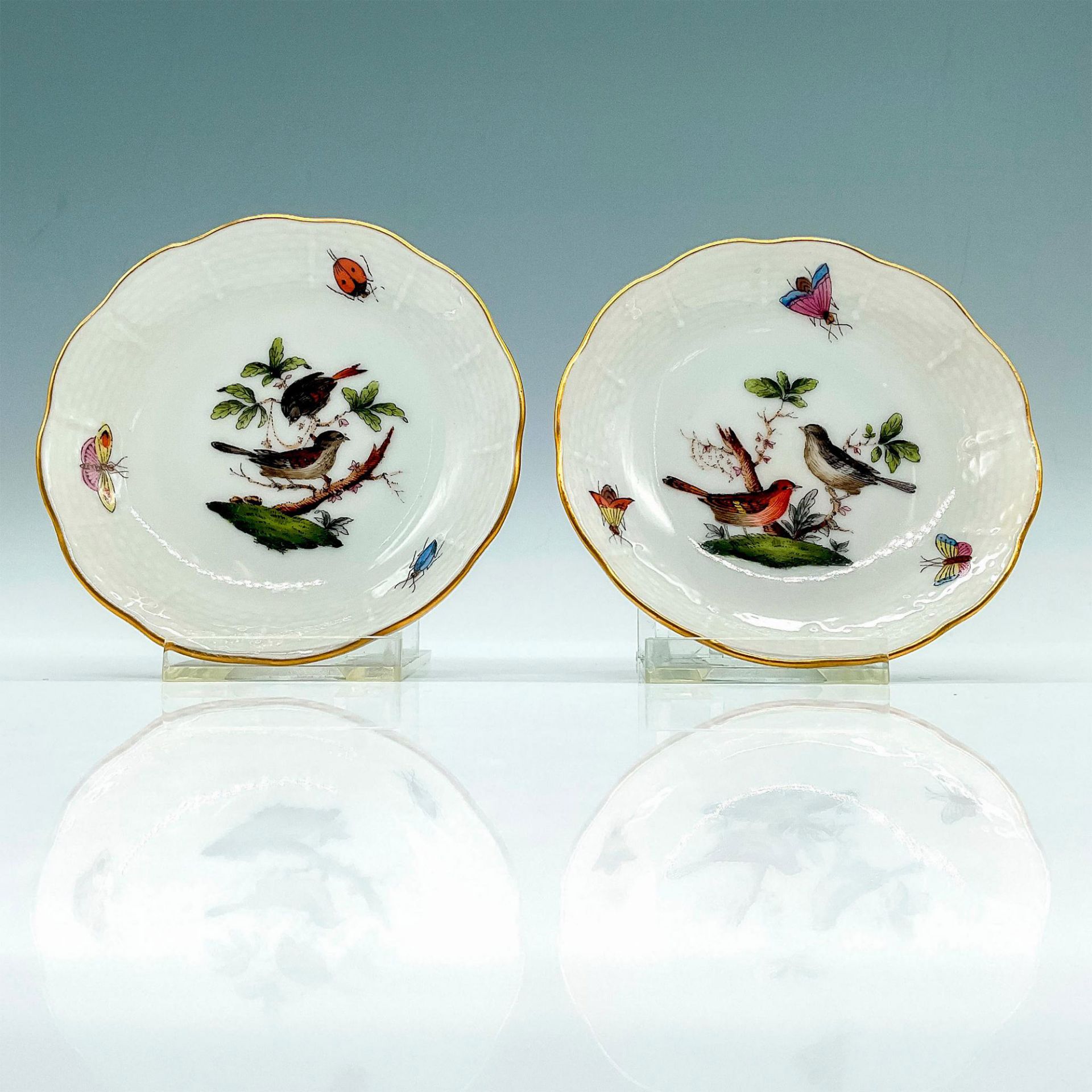 2pc Herend Porcelain Miniature Dishes, Rothschild Bird