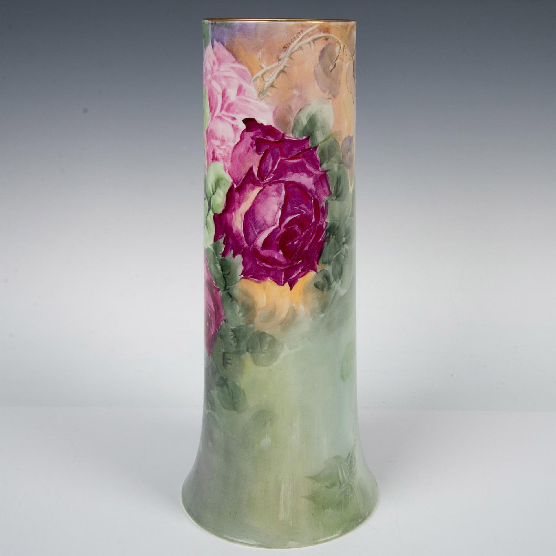 Belleek Willets Tall Porcelain Vase, Hand-Painted Roses - Image 2 of 5