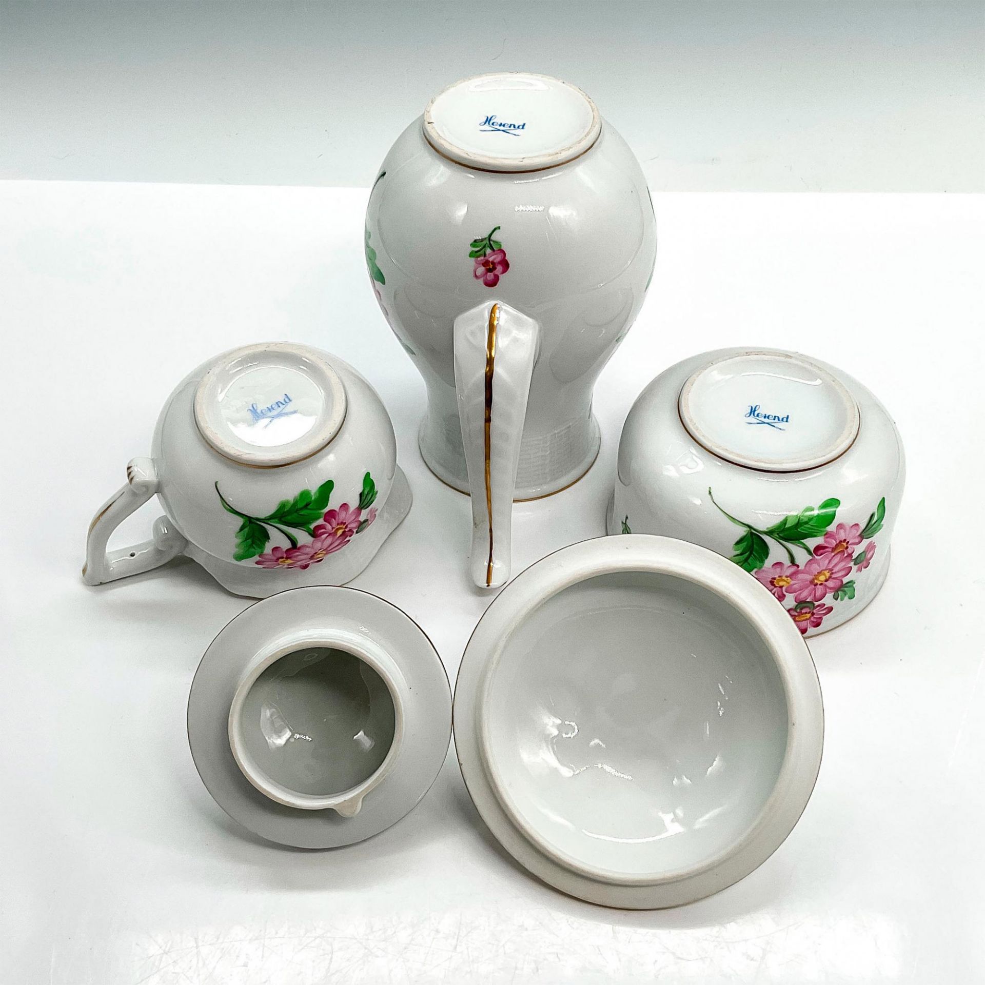 3pc Herend Porcelain Coffee Service Set, Pink Flowers - Image 3 of 3